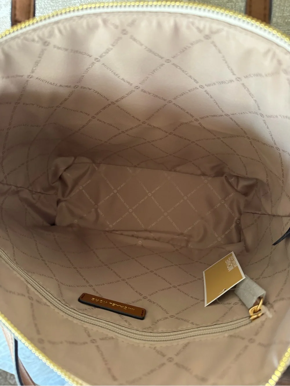 NEW WITH TAG Michael Kors Brown & Beige Signature Tote with Gold Charm